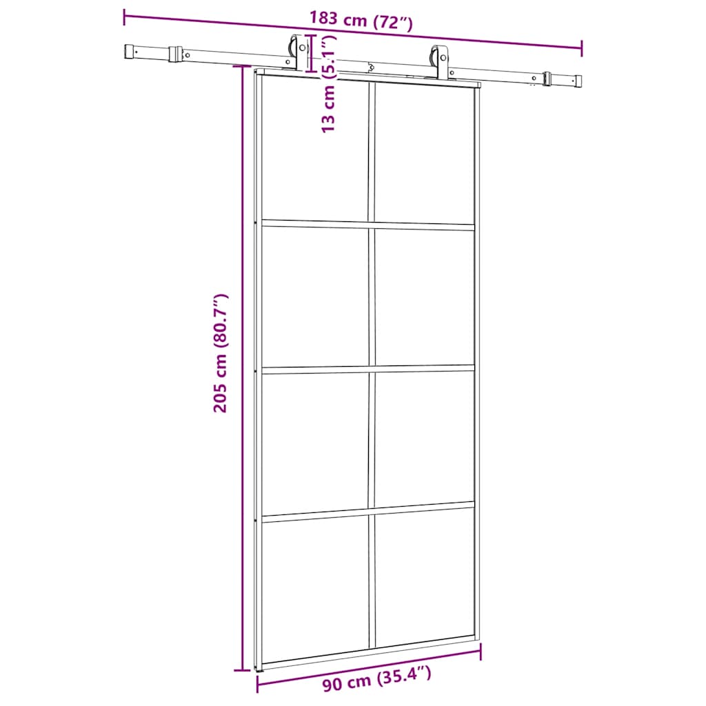 Schuifdeur met beslagset 90x205 cm ESG glas zwart