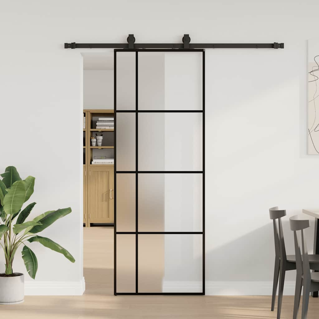 Schuifdeur met beslagset 76x205 cm ESG glas zwart