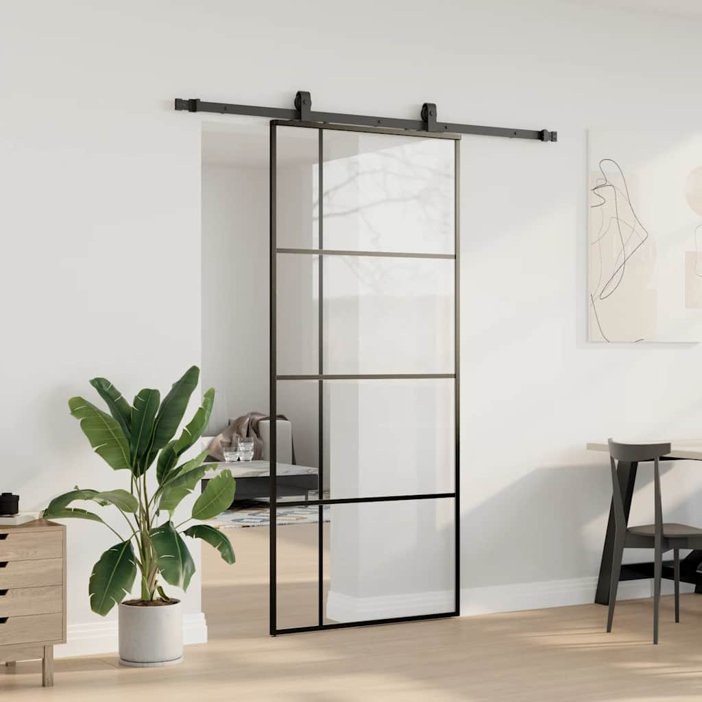 Schuifdeur met beslagset 90x205 cm ESG glas zwart