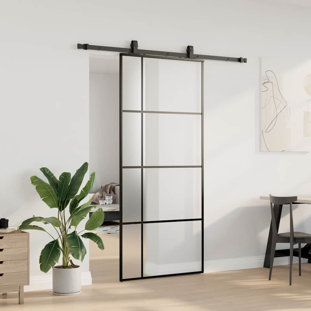 Schuifdeur met beslagset 90x205 cm ESG glas zwart