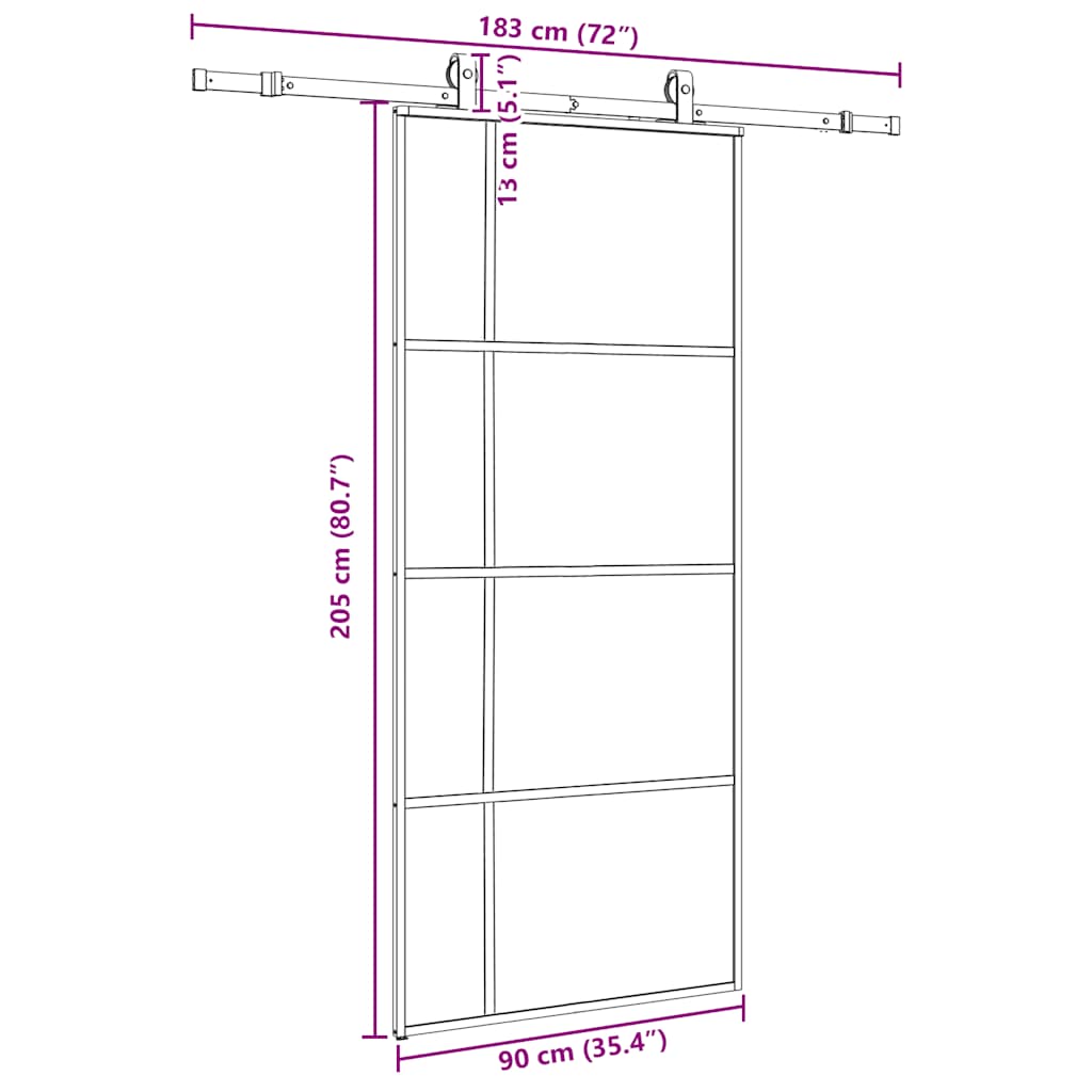 Schuifdeur met beslagset 90x205 cm ESG glas zwart