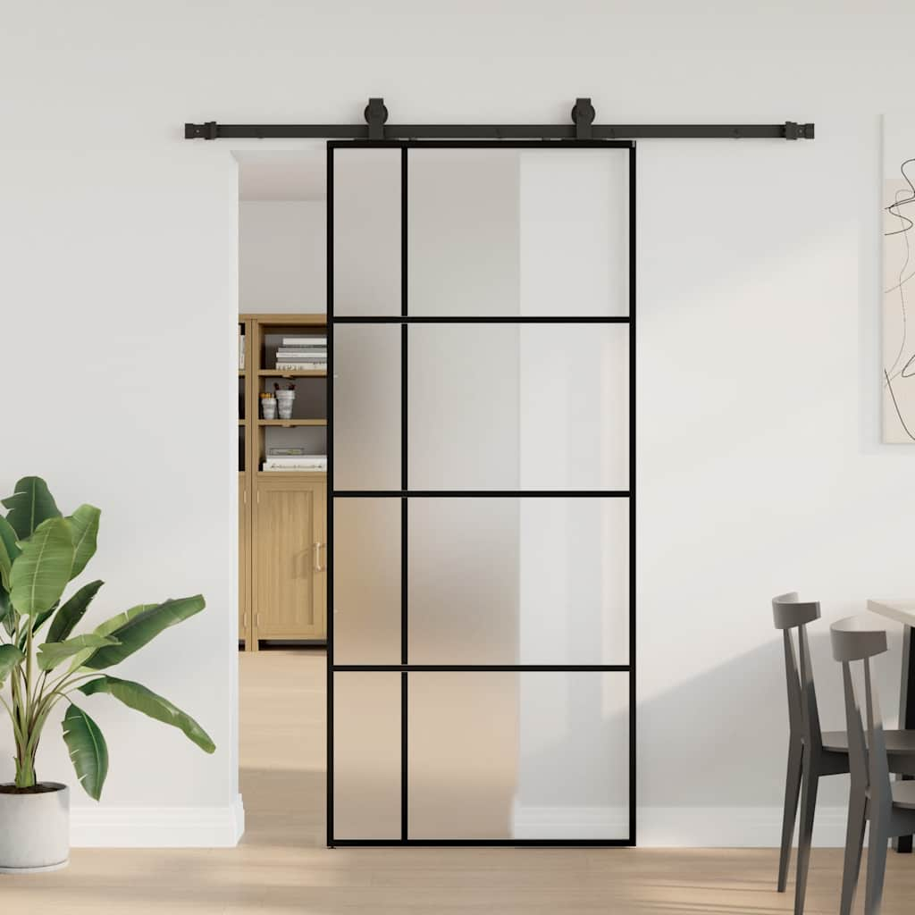 Schuifdeur met beslagset 90x205 cm ESG glas zwart