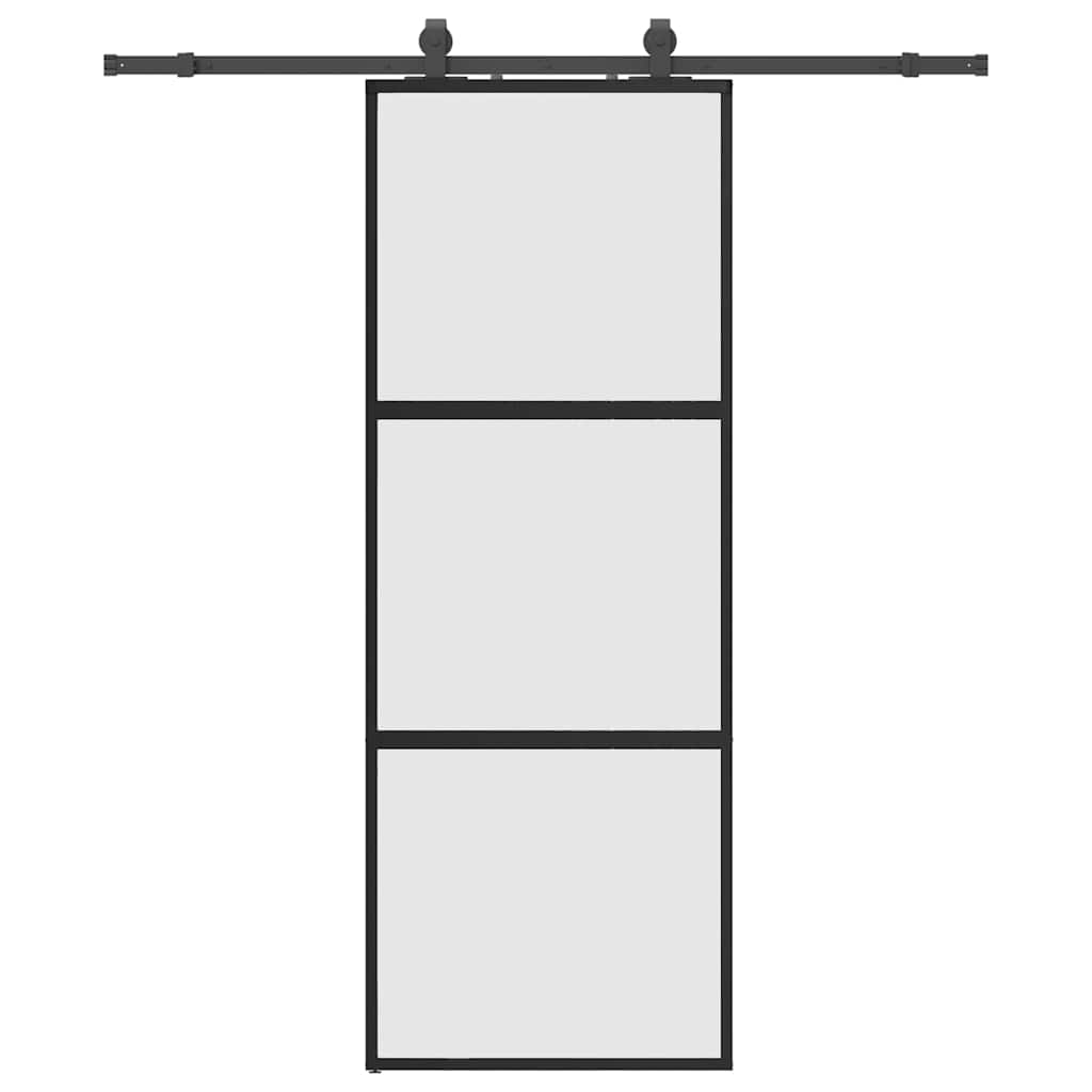 Schuifdeur met beslagset 76x205 cm gehard glas zwart