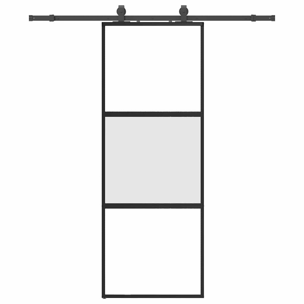 Schuifdeur met beslagset 76x205 cm gehard glas zwart