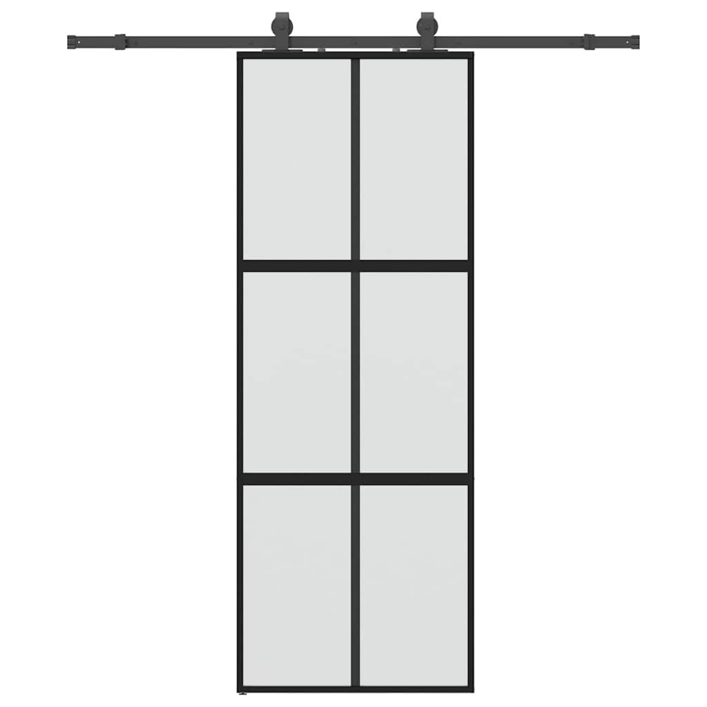 Schuifdeur met beslagset 76x205 cm gehard glas zwart