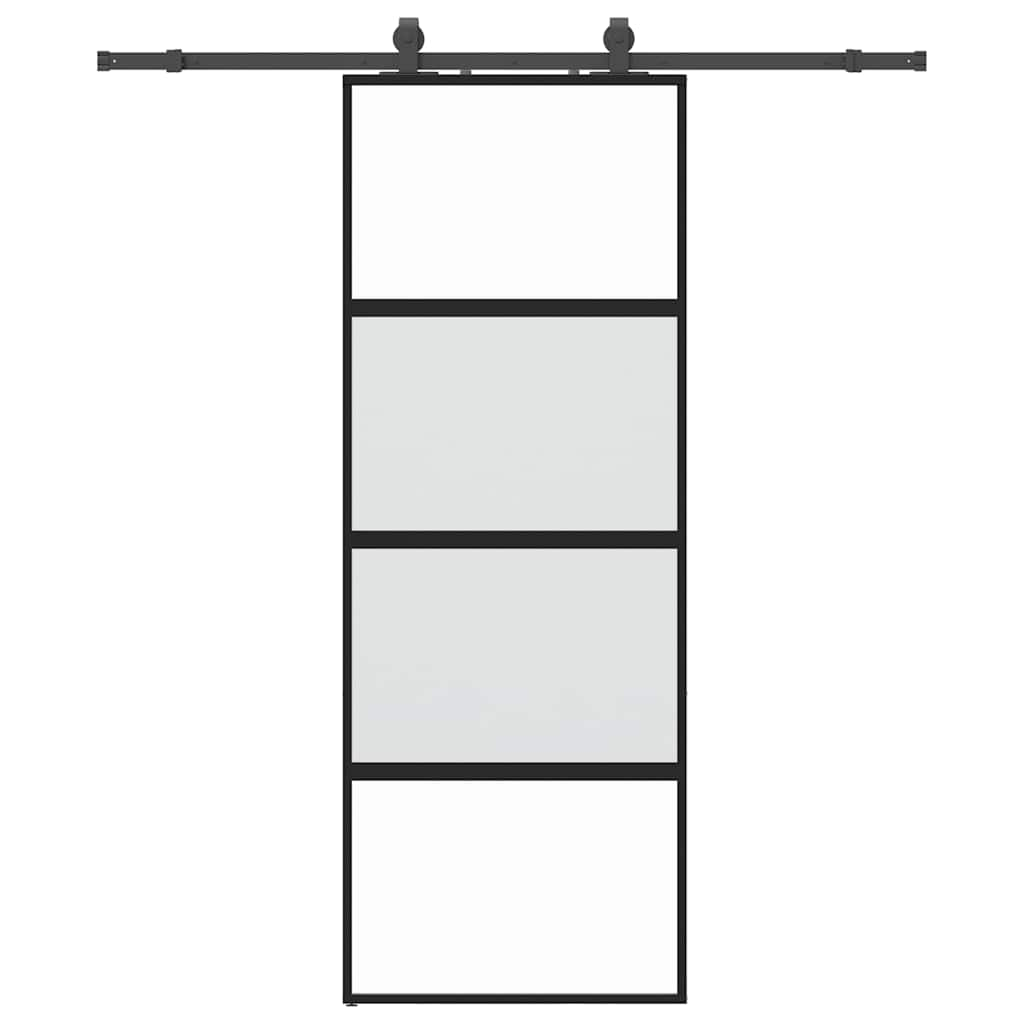 Schuifdeur met beslagset 76x205 cm gehard glas zwart