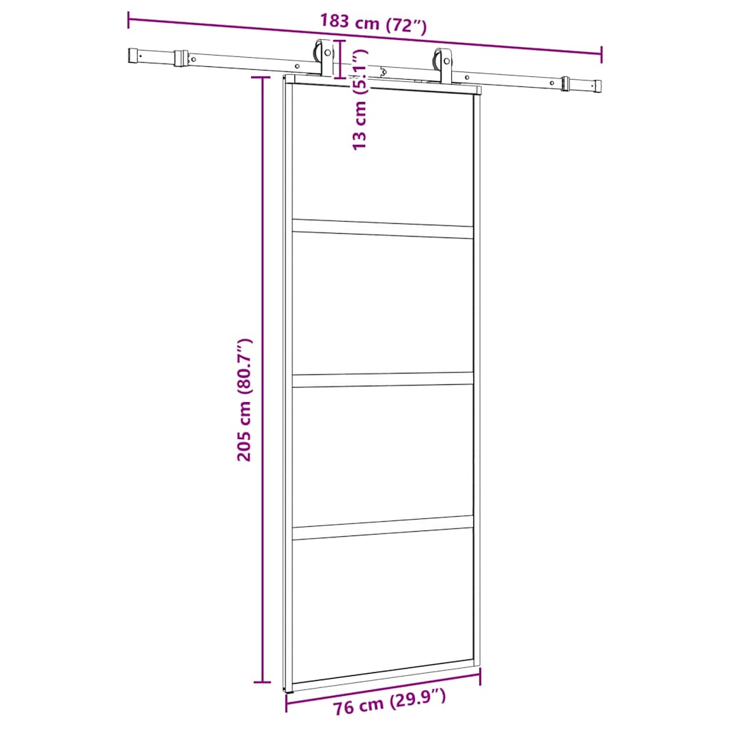 Schuifdeur met beslagset 76x205 cm gehard glas zwart