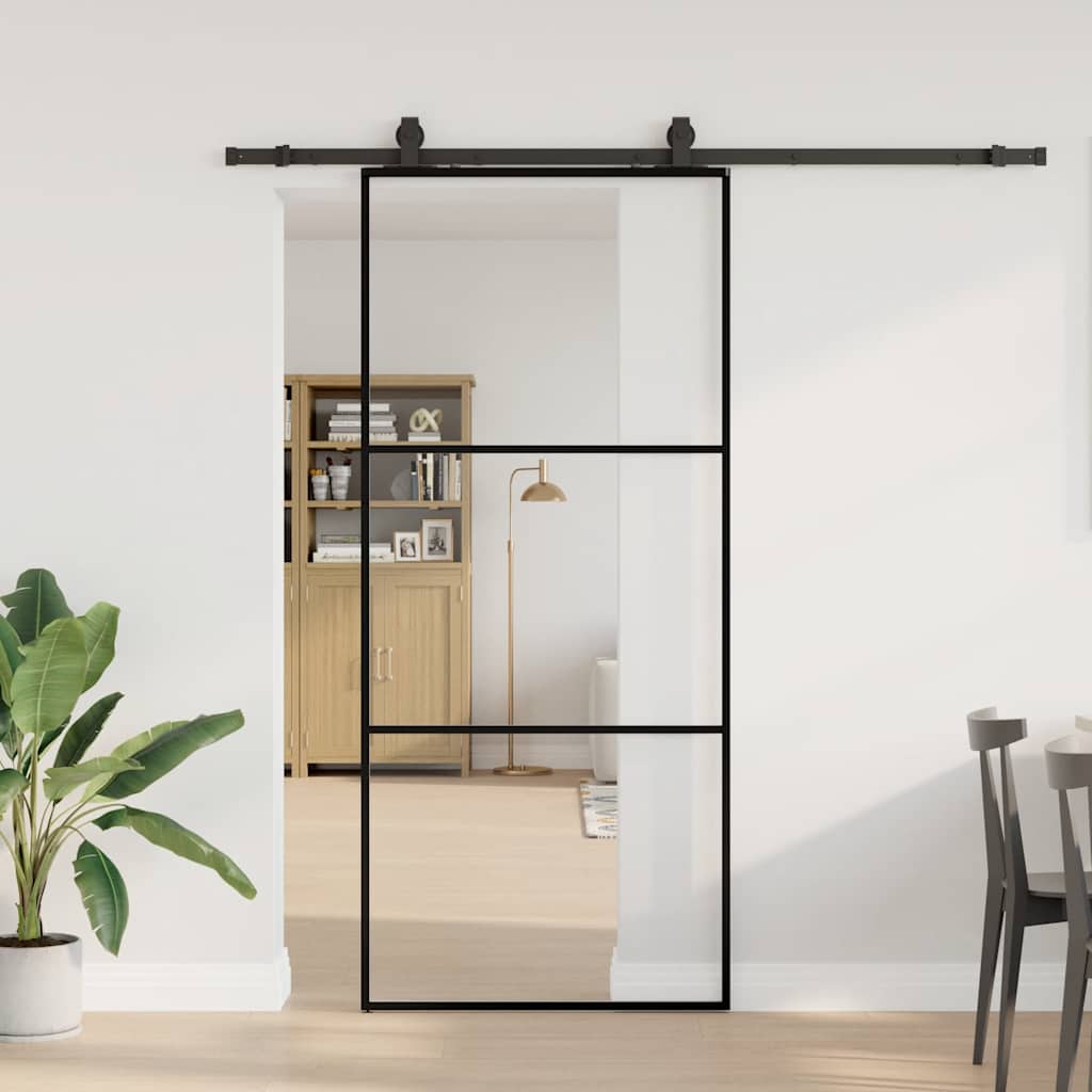 Schuifdeur met beslagset 90x205 cm ESG glas zwart