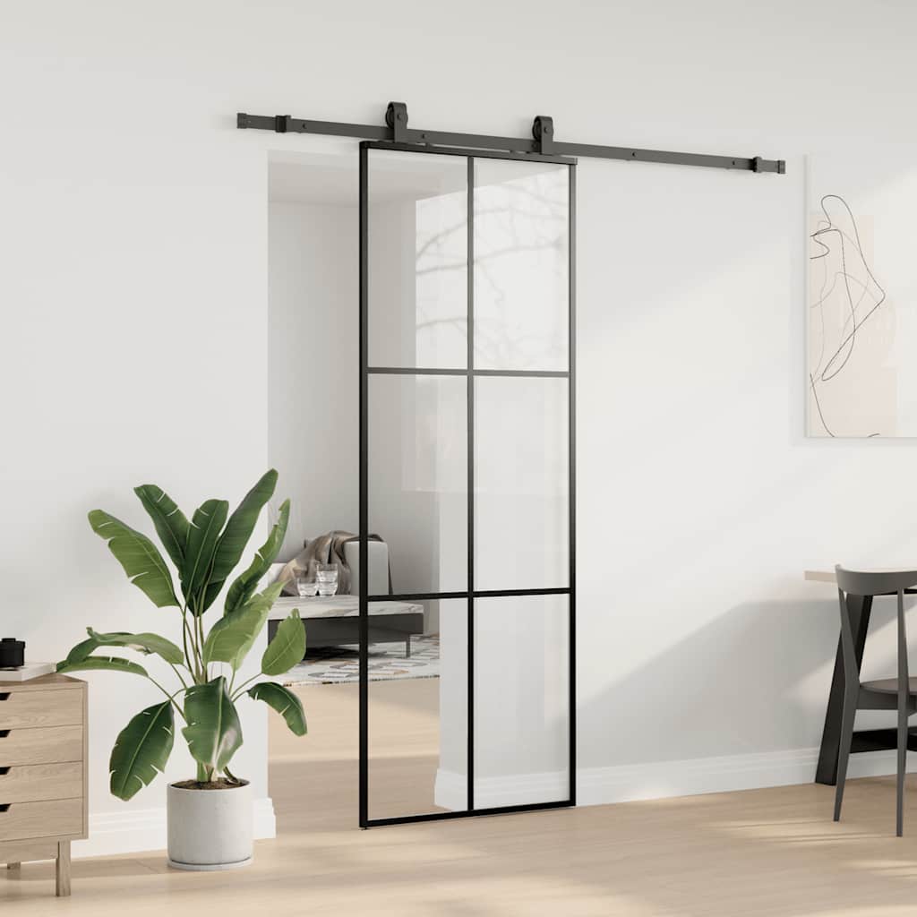 Schuifdeur met beslagset 76x205 cm ESG glas zwart