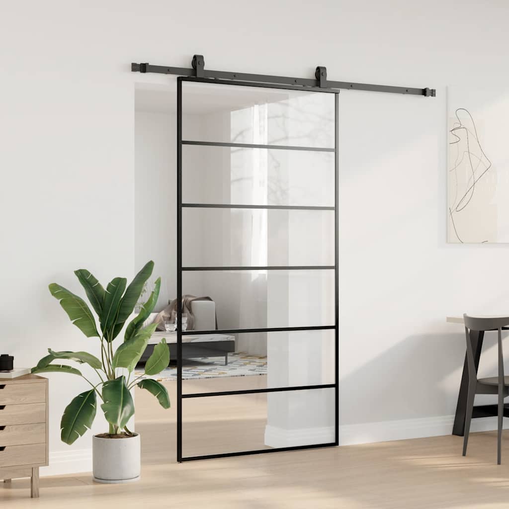 Schuifdeur met beslagset 102x205 cm ESG glas zwart