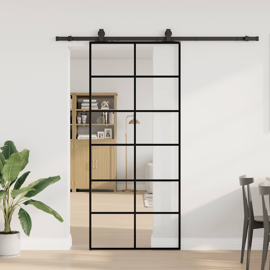 Schuifdeur met beslagset 90x205 cm ESG glas zwart