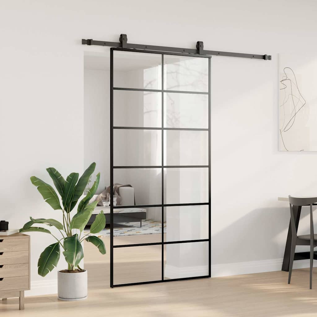 Schuifdeur met beslagset 102x205 cm ESG glas zwart
