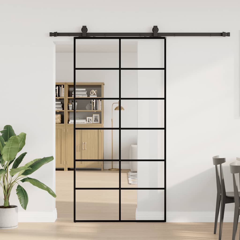 Schuifdeur met beslagset 102x205 cm ESG glas zwart