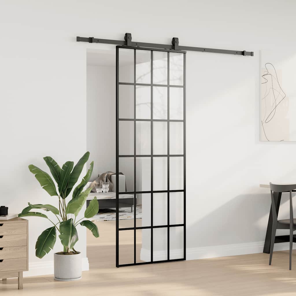 Schuifdeur met beslagset 76x205 cm ESG glas zwart
