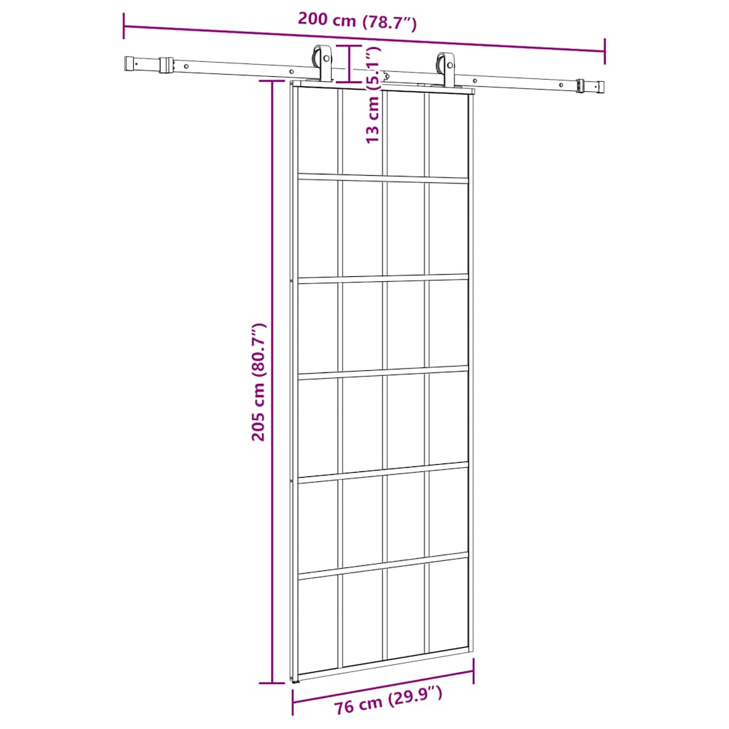 Schuifdeur met beslagset 76x205 cm ESG glas zwart