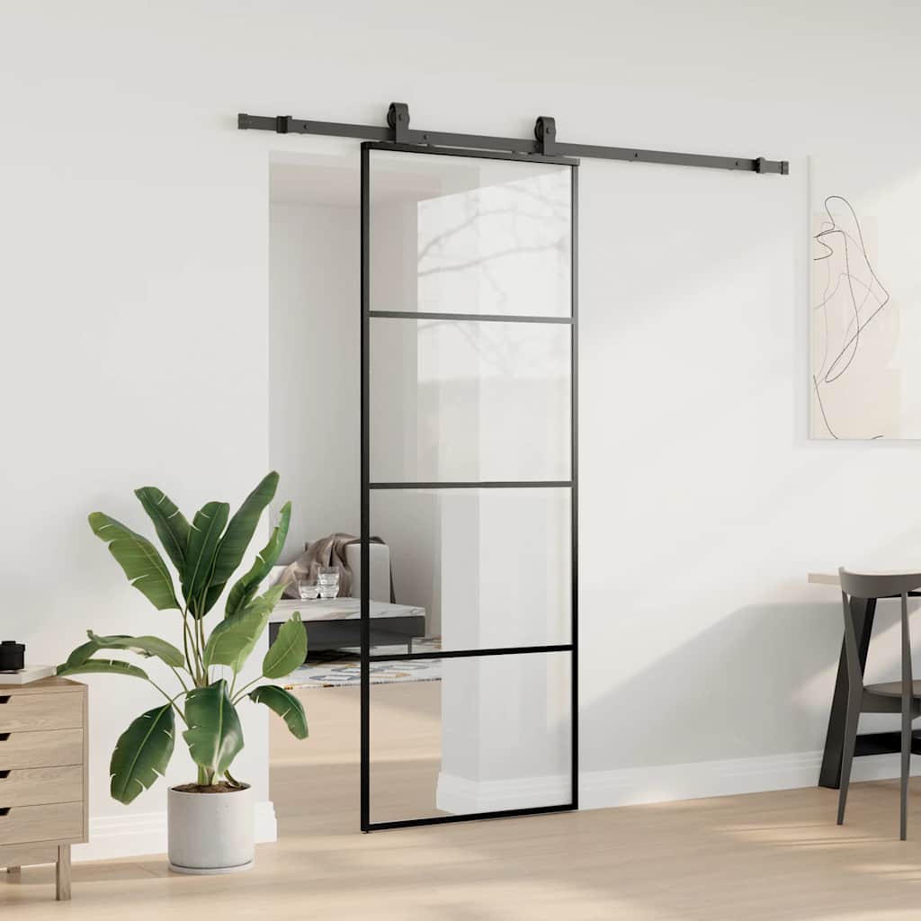 Schuifdeur met beslagset 76x205 cm ESG glas zwart