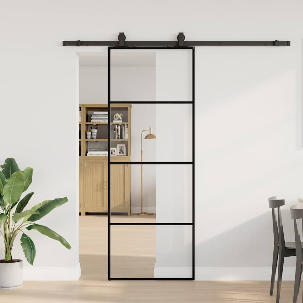 Schuifdeur met beslagset 76x205 cm ESG glas zwart