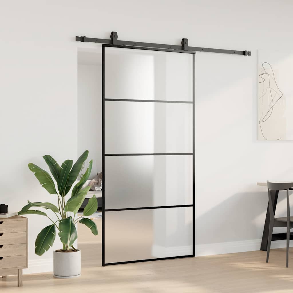 Schuifdeur met beslagset 102,5x205 cm ESG glas zwart