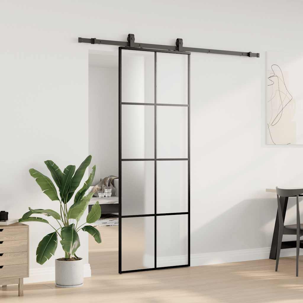 Schuifdeur met beslagset 76x205 cm ESG glas zwart