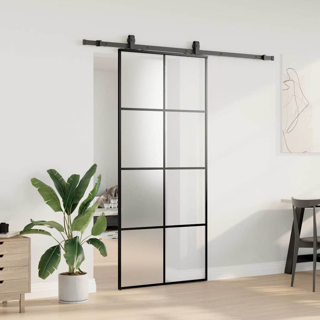 Schuifdeur met beslagset 90x205 cm ESG glas zwart