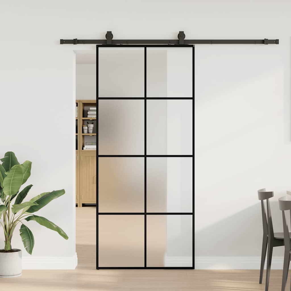 Schuifdeur met beslagset 90x205 cm ESG glas zwart