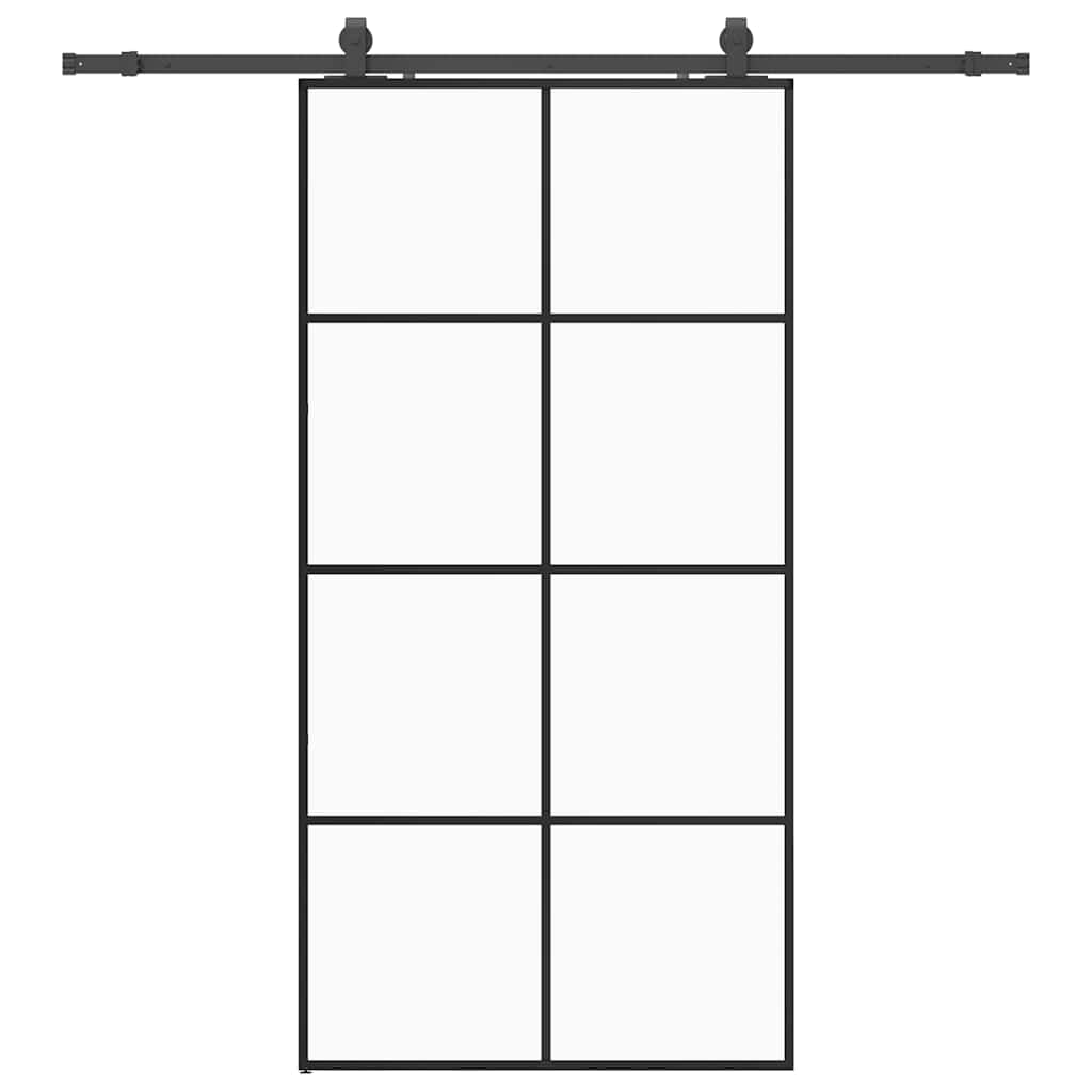 Schuifdeur Met Beslagset 102,5X205 Cm Esg Glas Zwart 102.5 x 205 cm (200 cm sliding rail) Doorzichtig