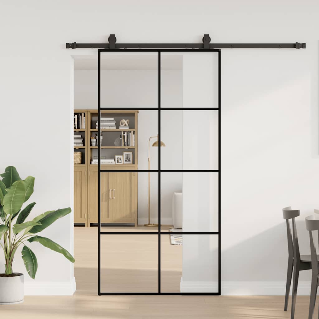 Schuifdeur Met Beslagset 102,5X205 Cm Esg Glas Zwart 102.5 x 205 cm (200 cm sliding rail) Doorzichtig