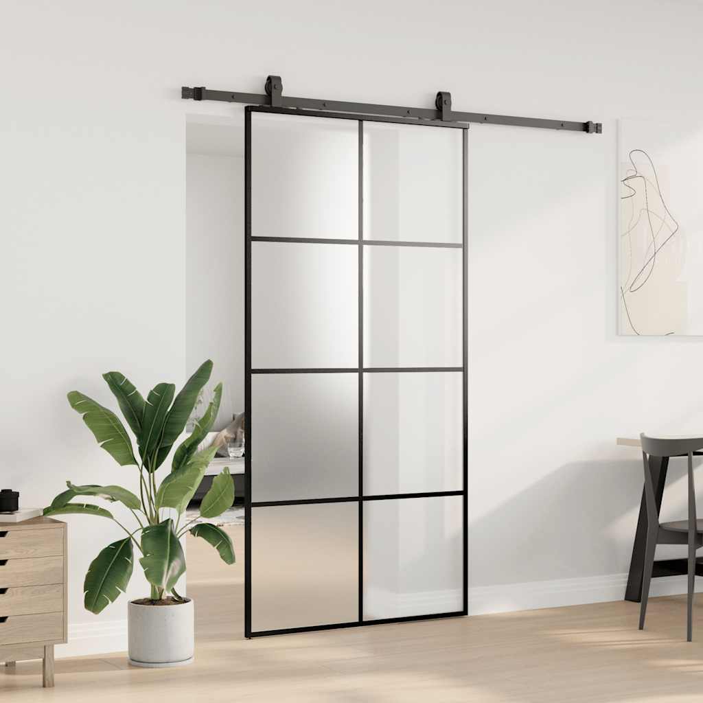 Schuifdeur met beslagset 102,5x205 cm ESG glas zwart