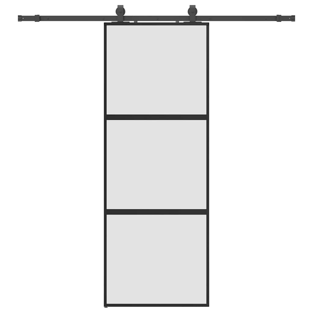 Schuifdeur met beslagset 76x205 cm gehard glas zwart