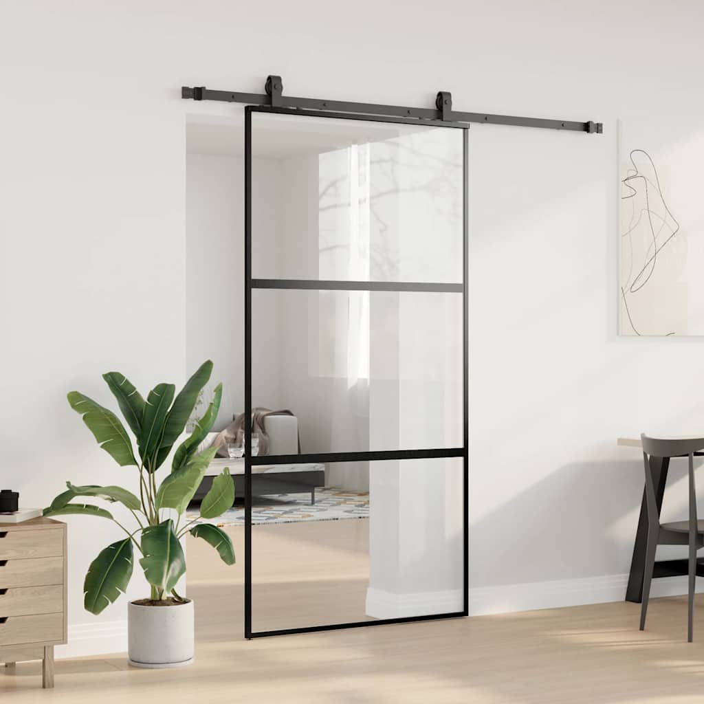 Schuifdeur met beslagset 102,5x205 cm gehard glas zwart