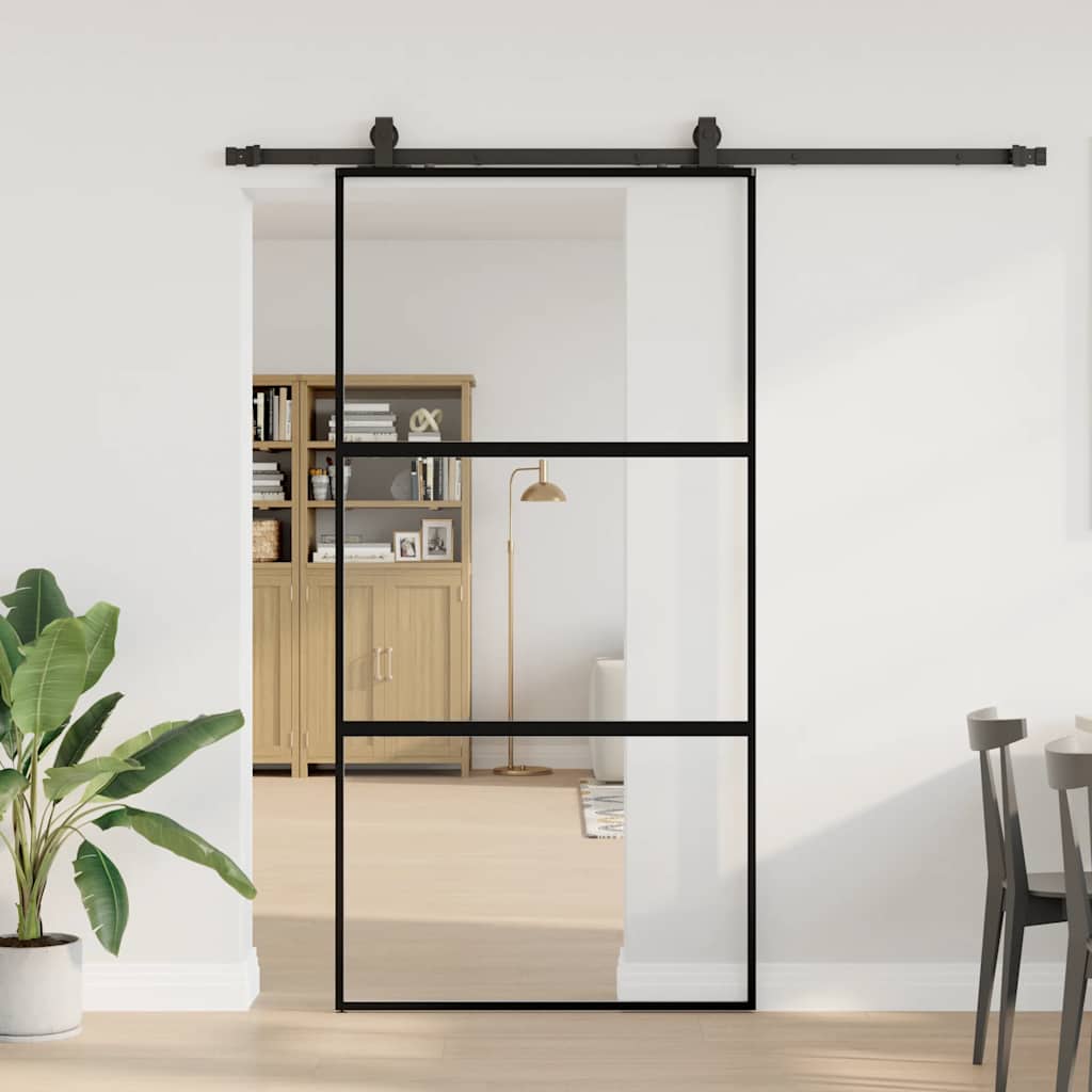 Schuifdeur met beslagset 102,5x205 cm gehard glas zwart