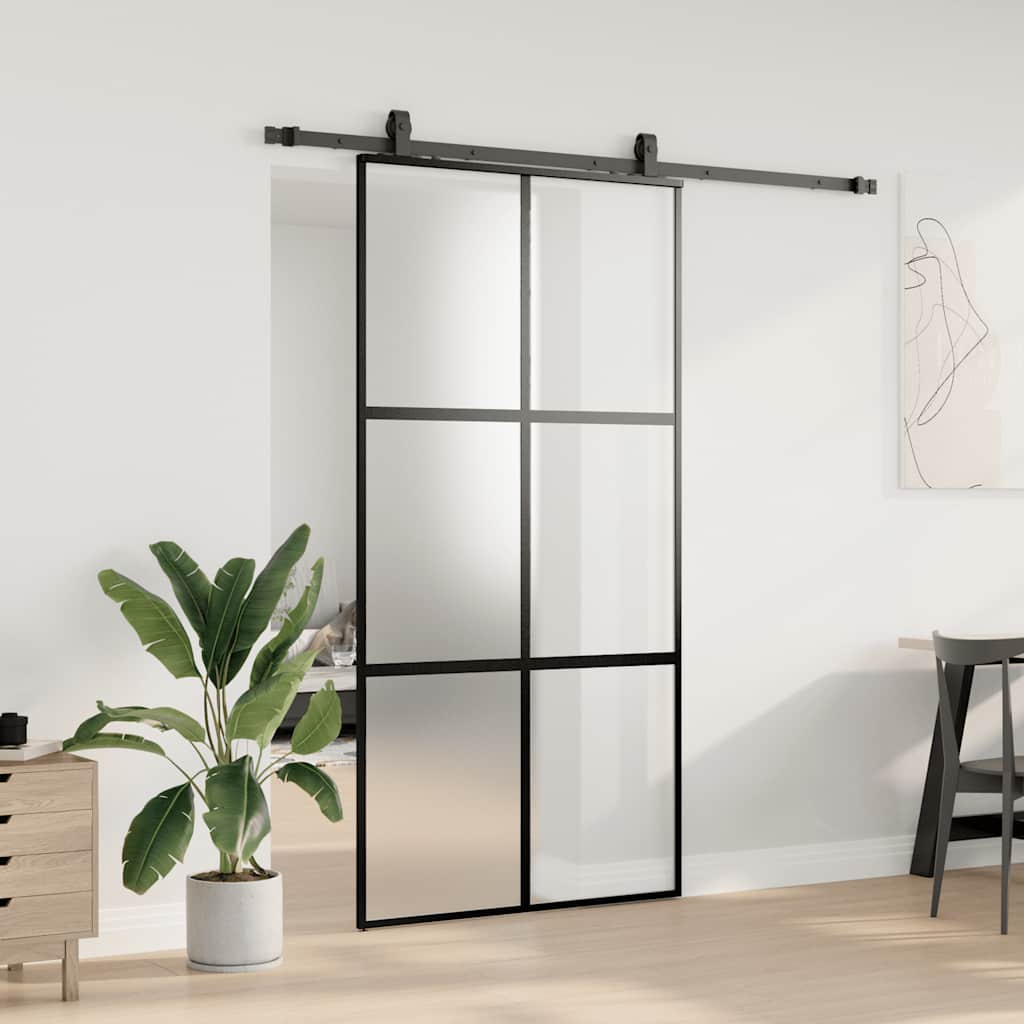 Schuifdeur met beslagset 102,5x205 cm gehard glas zwart