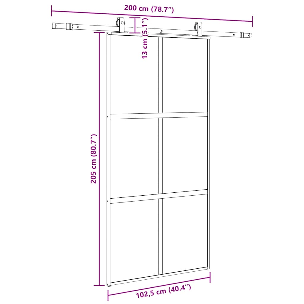 Schuifdeur met beslagset 102,5x205 cm gehard glas zwart