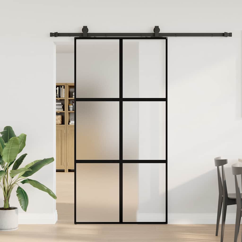 Schuifdeur met beslagset 102,5x205 cm gehard glas zwart