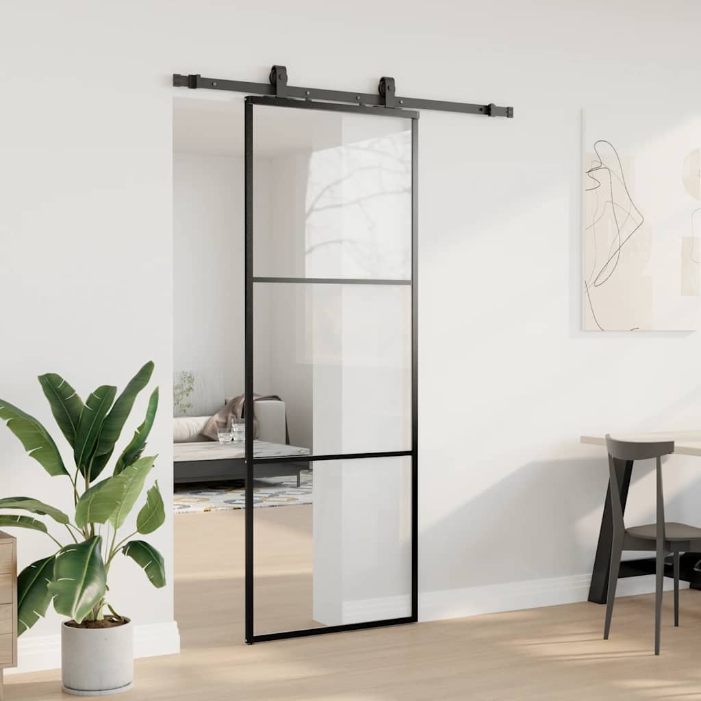 Schuifdeur met beslagset 76x205 cm ESG glas zwart