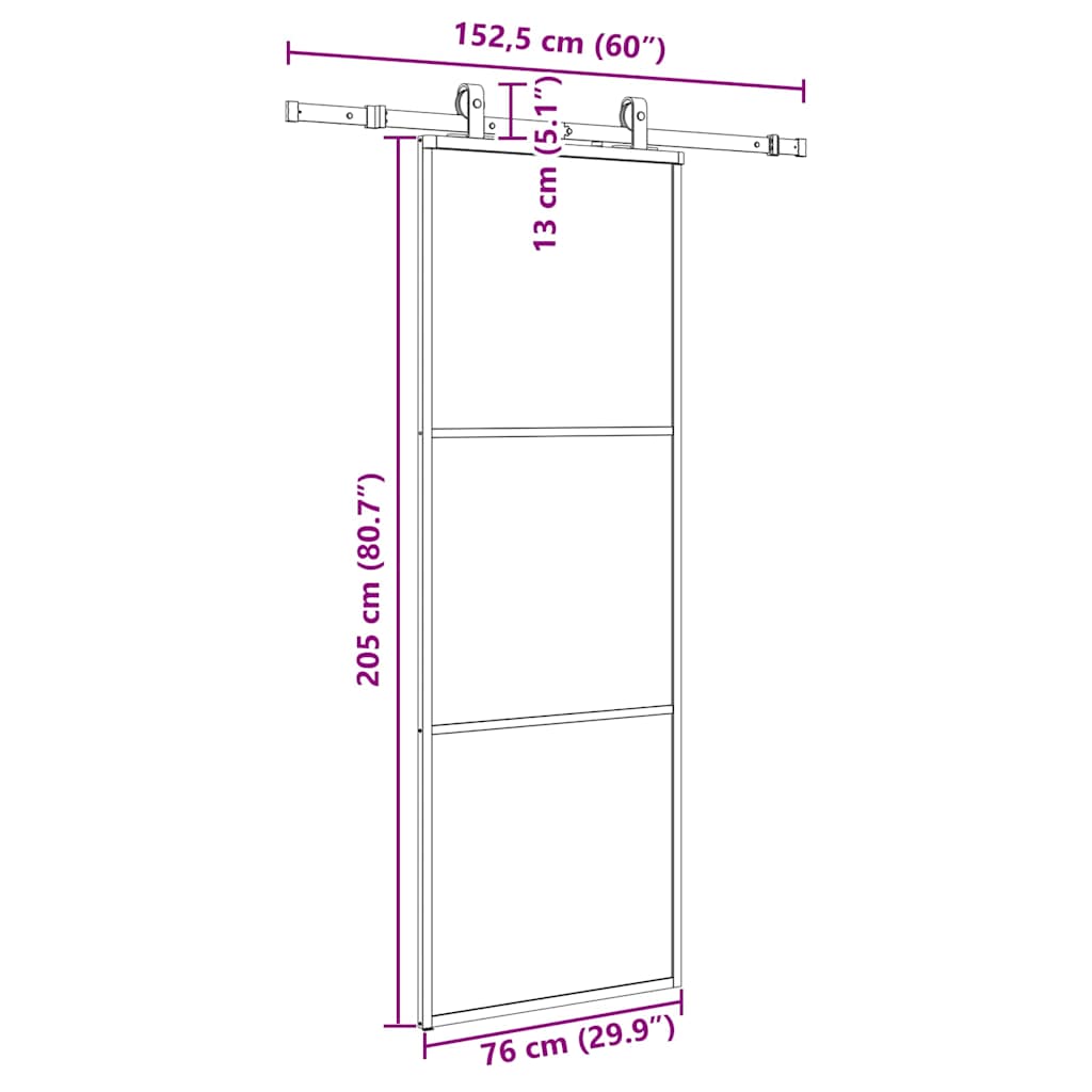 Schuifdeur met beslagset 76x205 cm ESG glas zwart