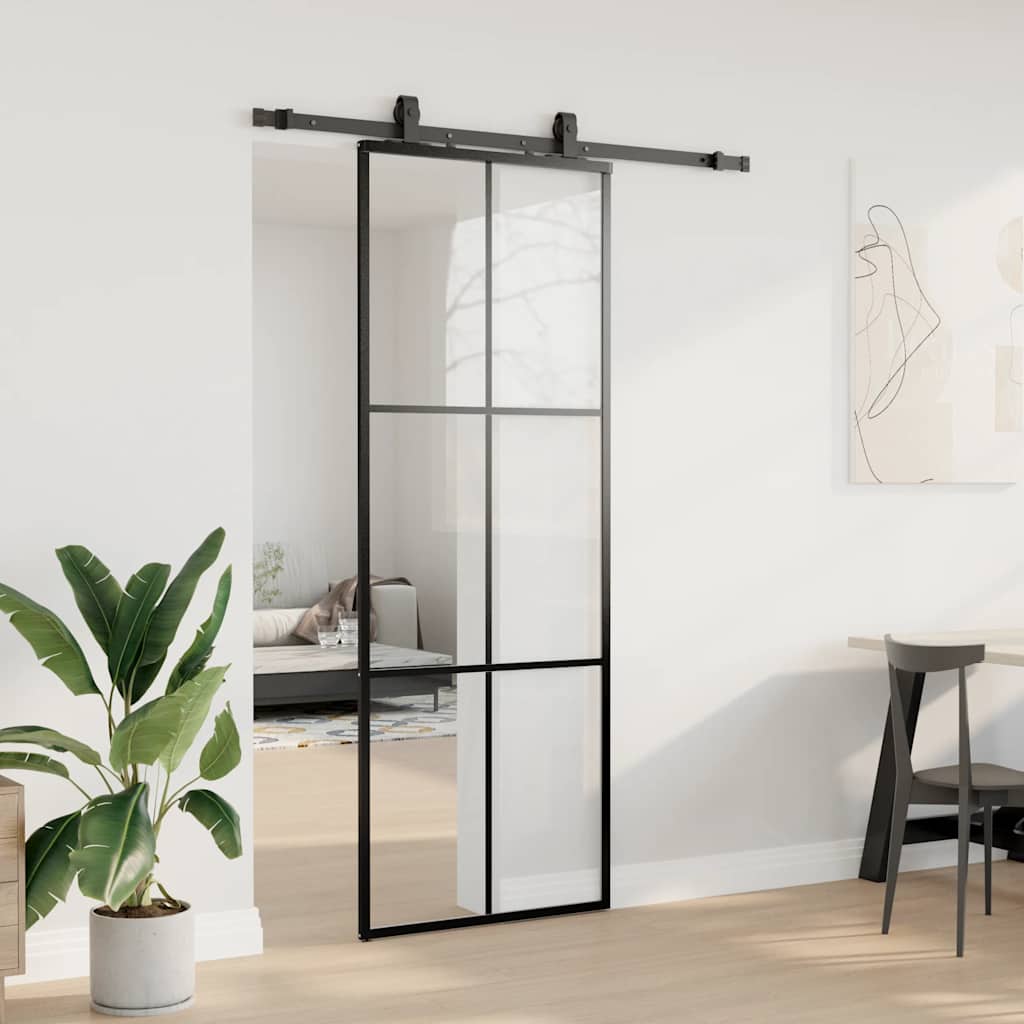 Schuifdeur met beslagset 76x205 cm ESG glas zwart