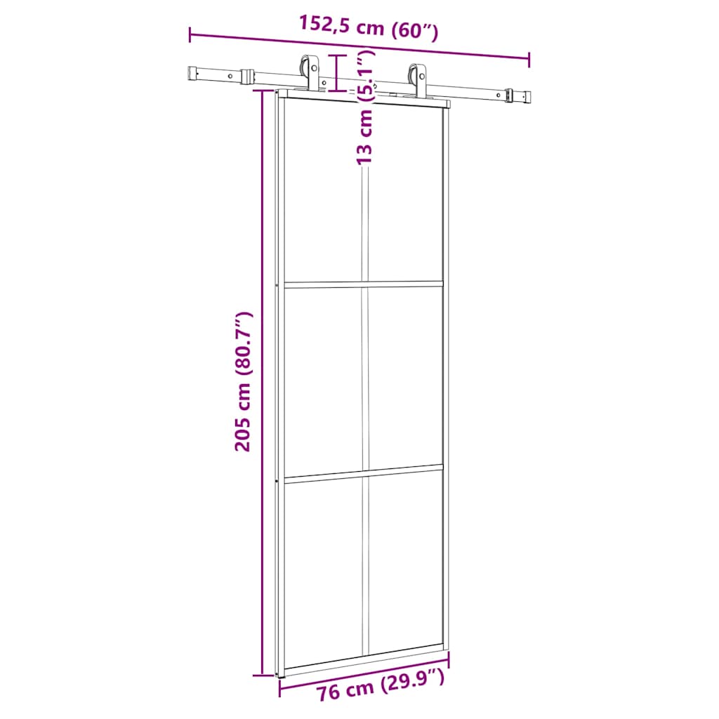 Schuifdeur met beslagset 76x205 cm ESG glas zwart