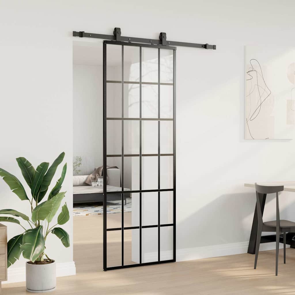 Schuifdeur met beslagset 76x205 cm ESG glas zwart