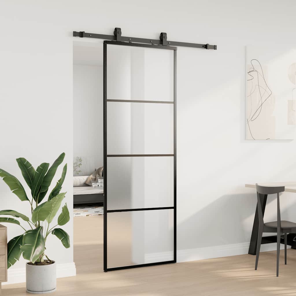 Schuifdeur met beslagset 76x205 cm ESG glas zwart