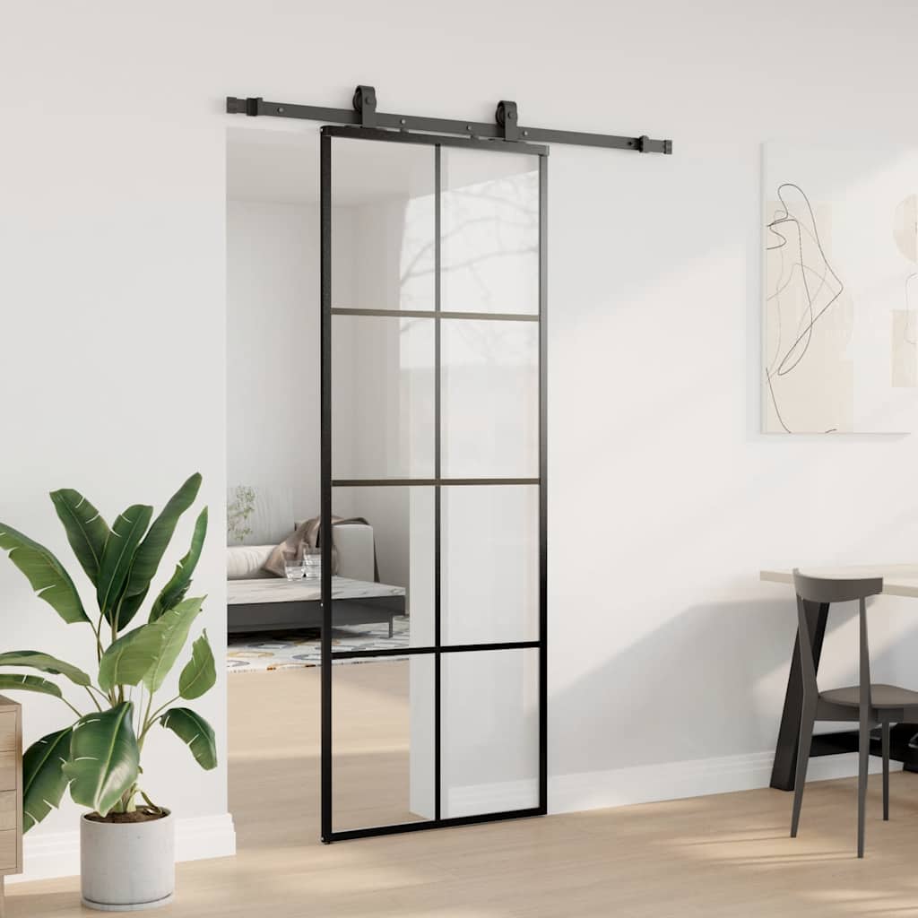 Schuifdeur met beslagset 76x205 cm ESG glas zwart