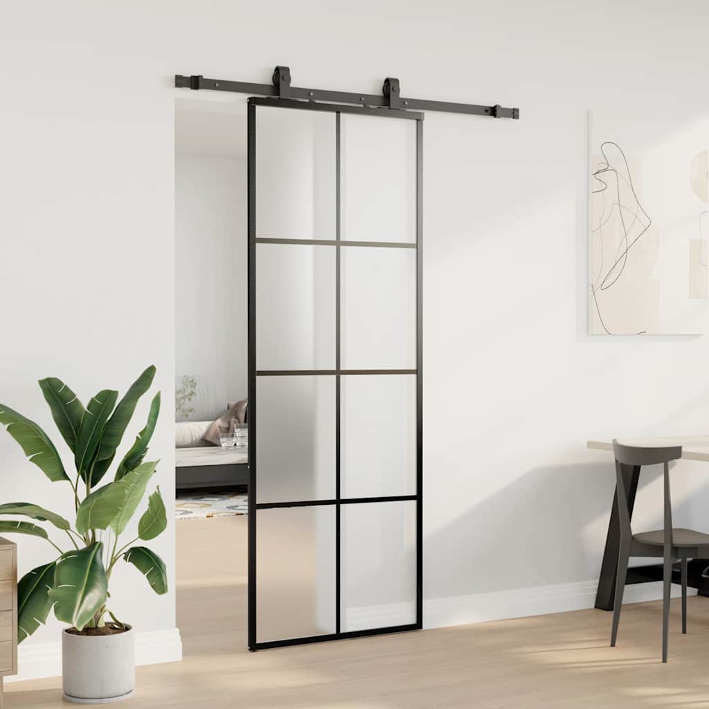 Schuifdeur met beslagset 76x205 cm ESG glas zwart