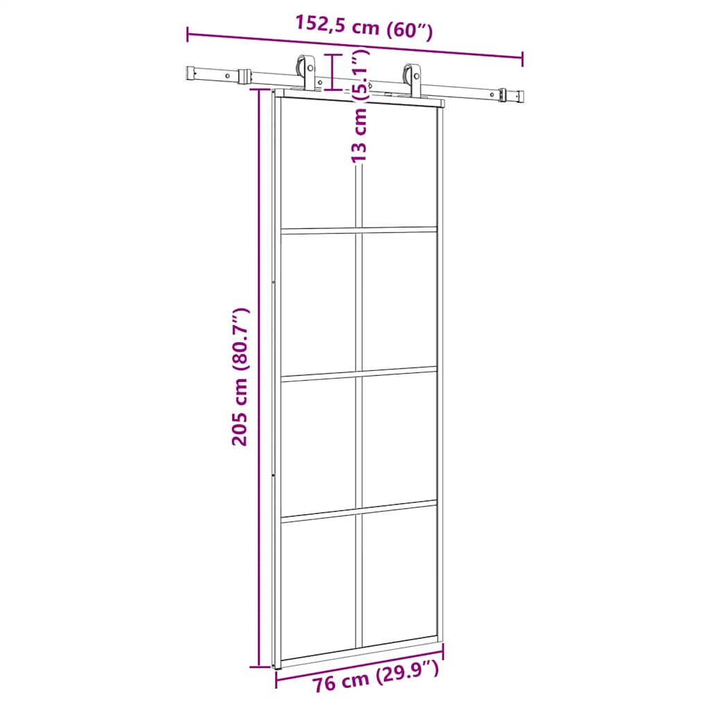 Schuifdeur met beslagset 76x205 cm ESG glas zwart
