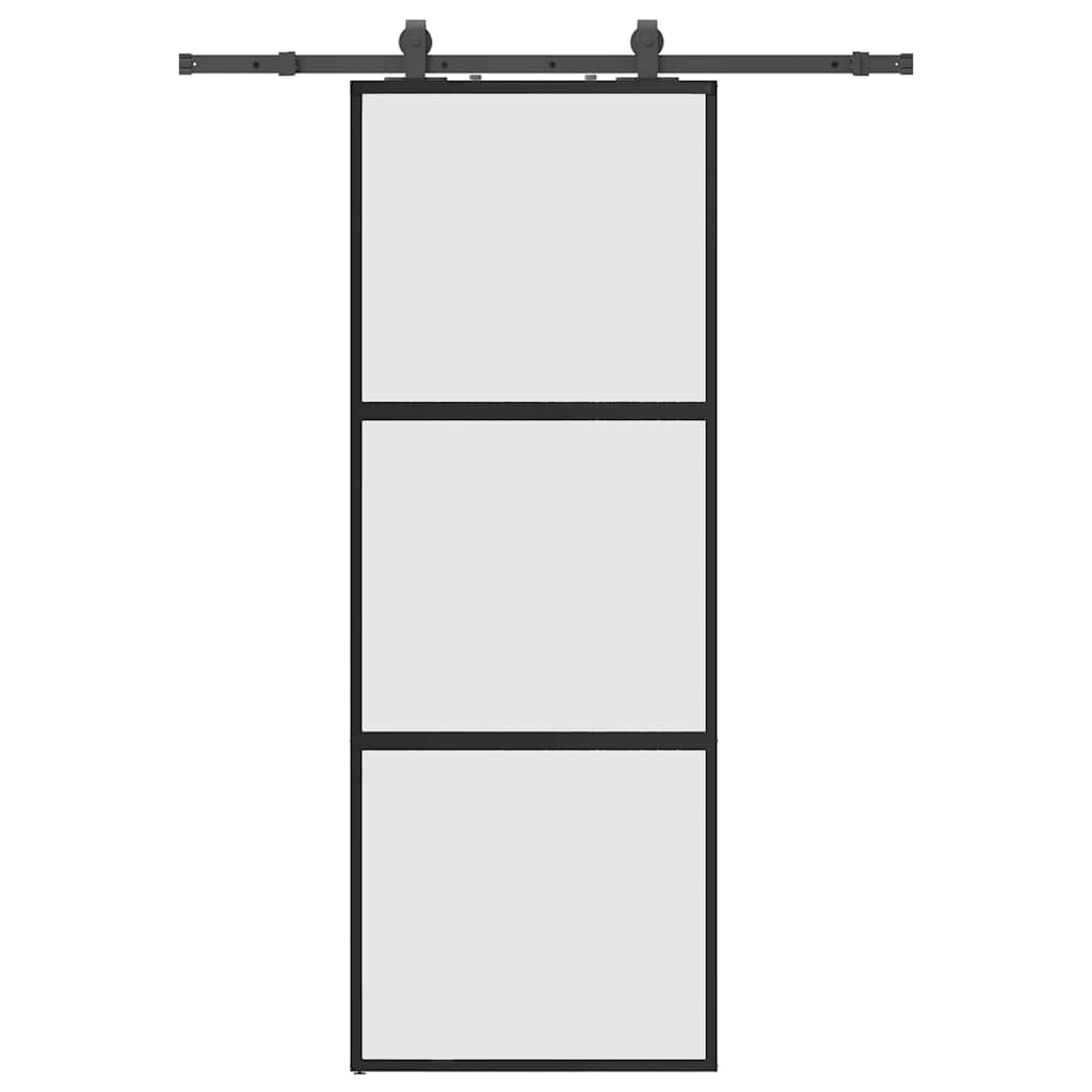 Schuifdeur met beslagset 76x205 cm gehard glas zwart