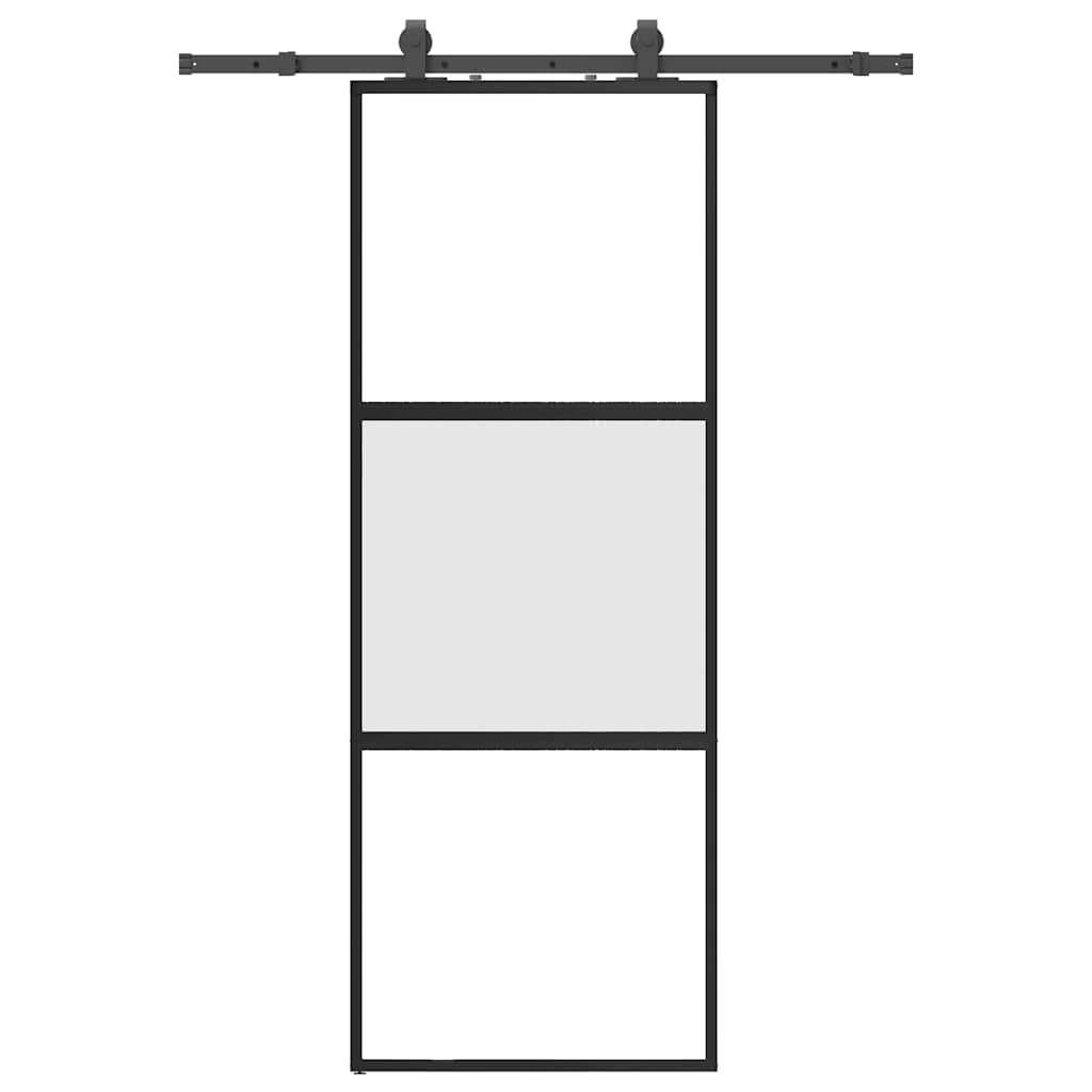 Schuifdeur met beslagset 76x205 cm gehard glas zwart