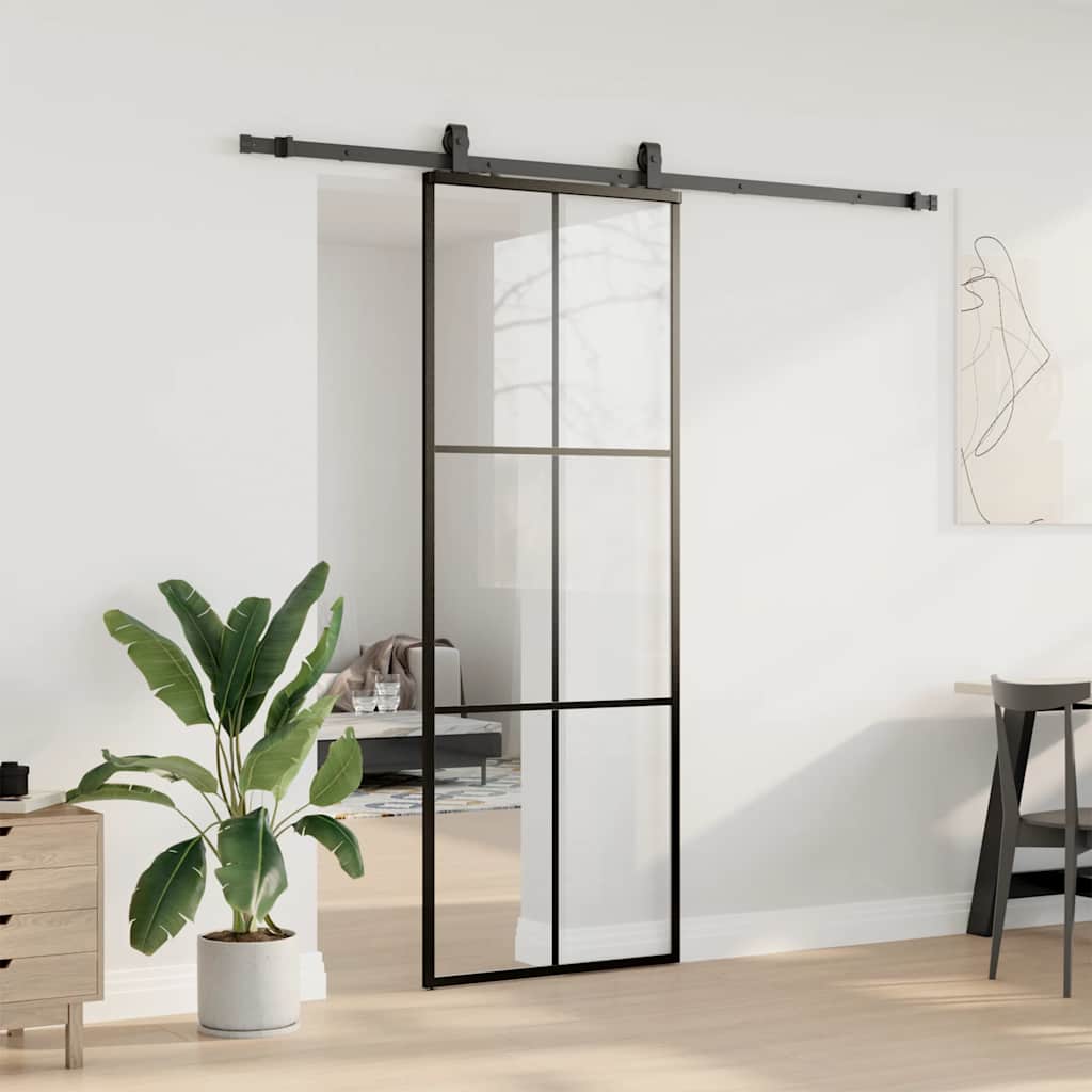 Schuifdeur met beslagset 76x205 cm ESG glas zwart