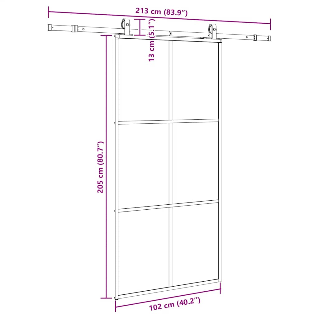Schuifdeur met beslagset 102x205 cm ESG glas zwart