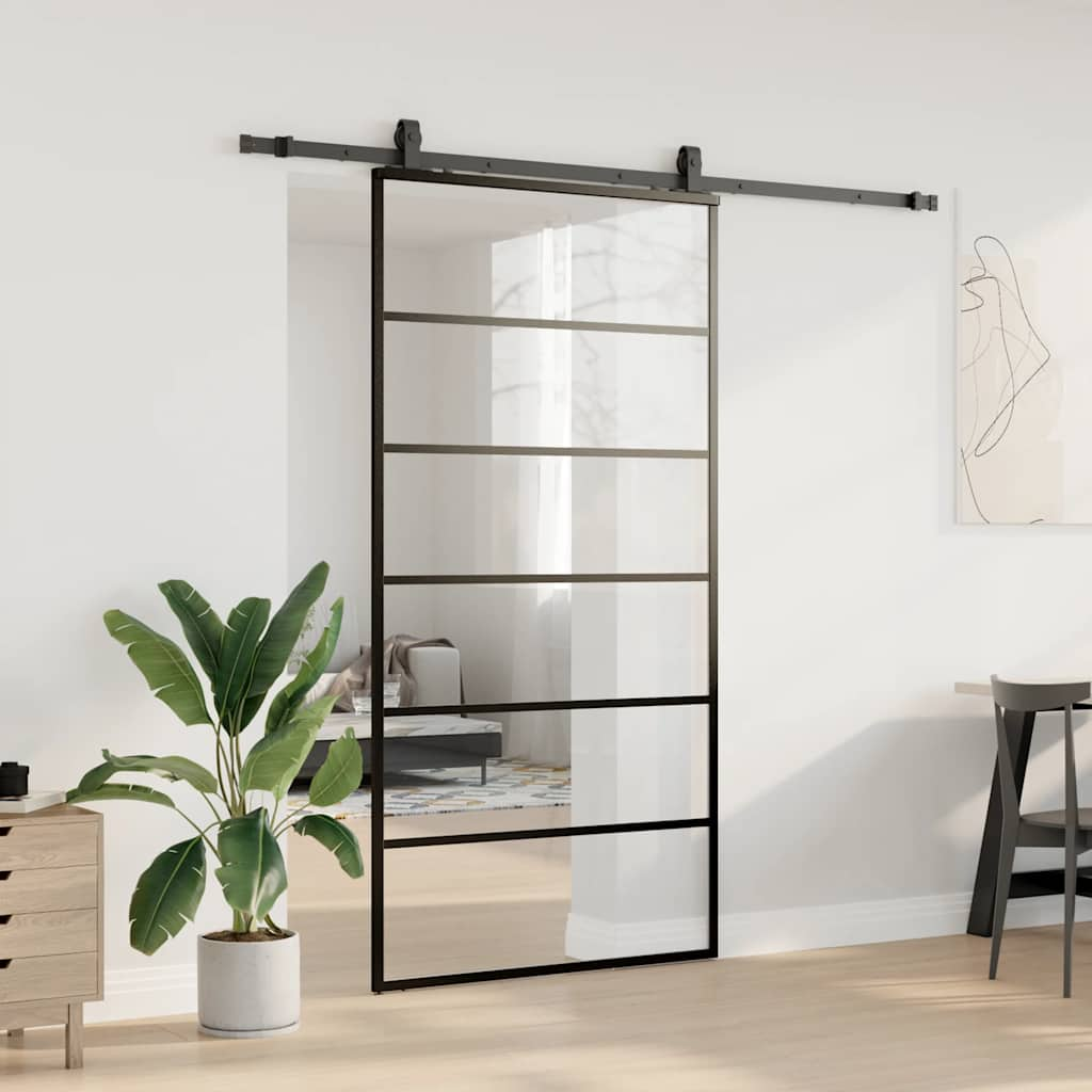 Schuifdeur met beslagset 102x205 cm ESG glas zwart