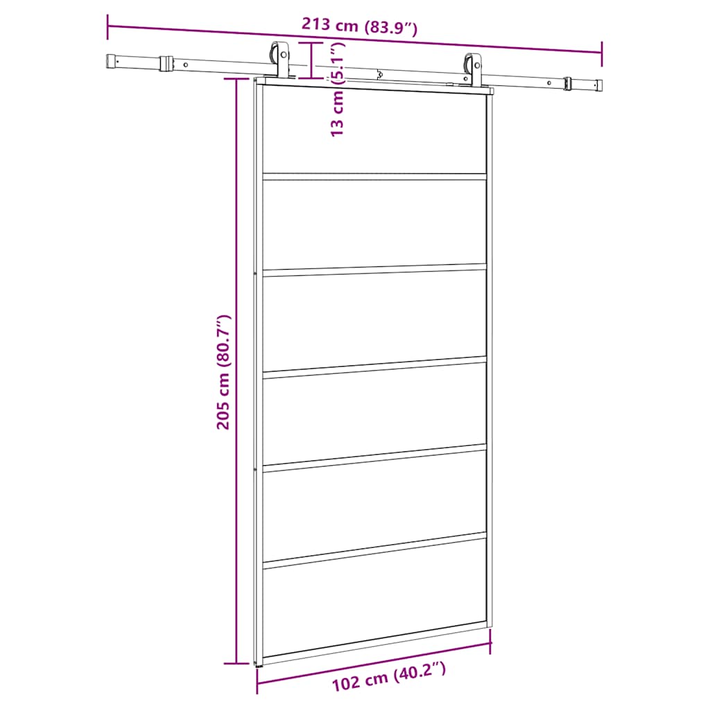 Schuifdeur met beslagset 102x205 cm ESG glas zwart