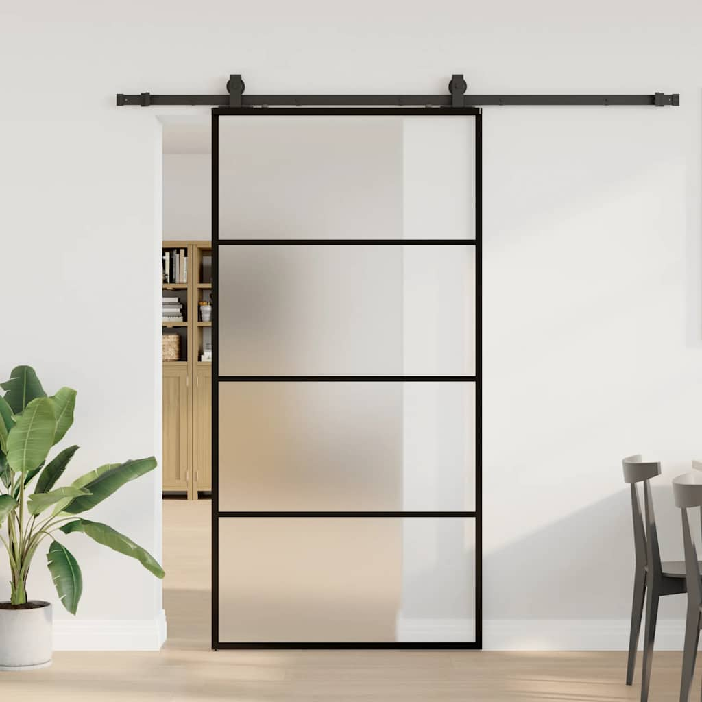 Schuifdeur met beslagset 102x205 cm ESG glas zwart